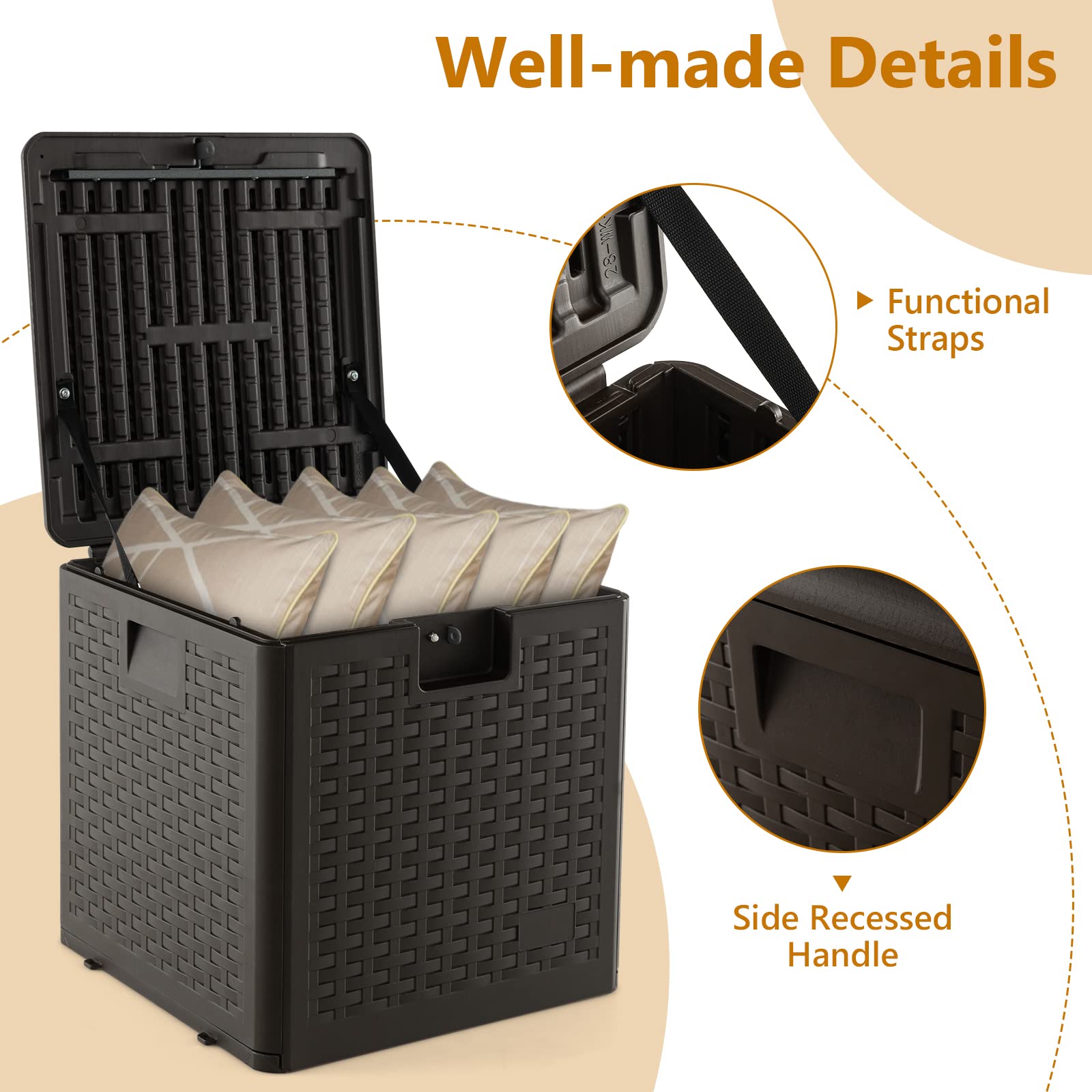 Outdoor Storage Box, 31 73 100 Gallon Waterproof Resin Patio Storage Box with Lockable Lid, Side Handle for Pillows, Cushions - Image 6