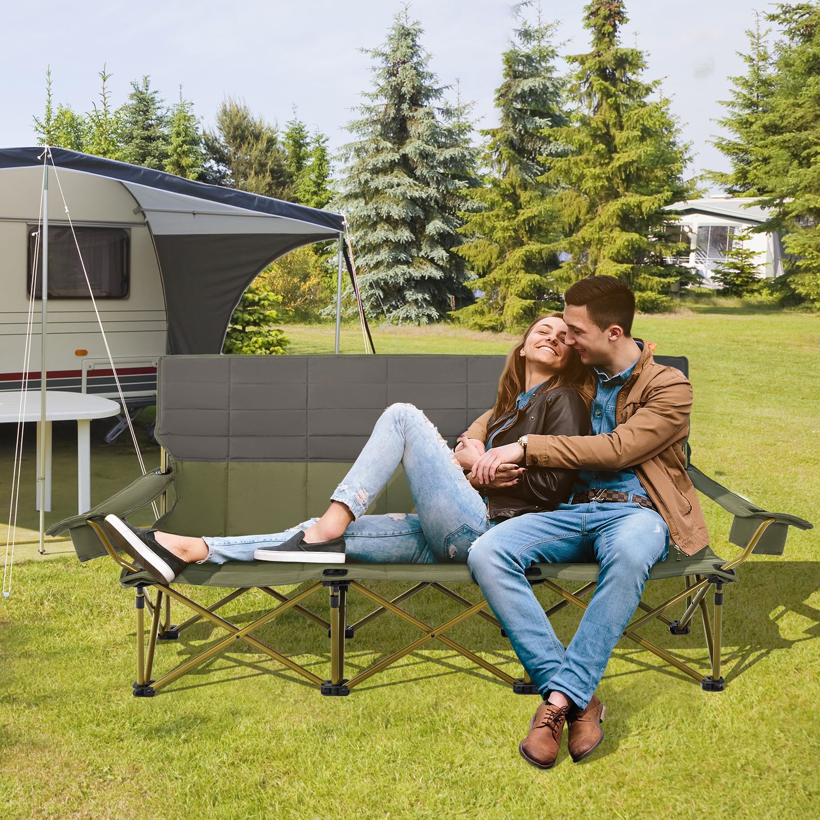 3 Person Camping Chair for Adults, Outdoor Folding Oversized Camping Couch Chair (3-Person Seat) - Image 9