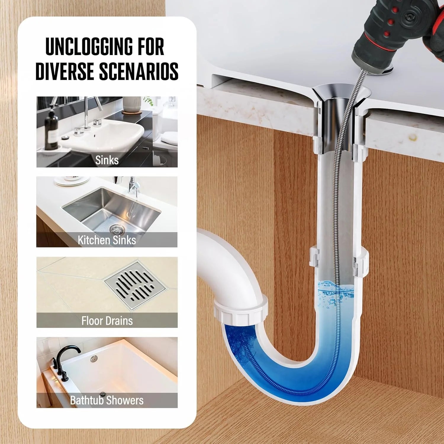 20V Cordless Electric Drain Auger-Efficient 25Ft Auto-Feed Drain Snake with Replaceable Cable,2.0Ah Battery,Charger,Storage Bag & Gloves for Kitchen,Bathroom,Shower Pipes (3/4"-2")" - Image 12