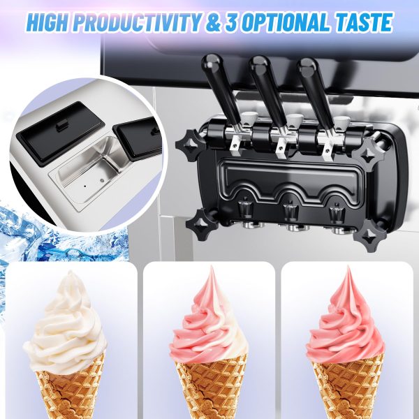 2200W Commercial Ice Cream Machine, 3 Flavor Soft Serve Ice Cream Machine, 5.3-7.4 Gal/Hr, with LCD Touch Screen, Automatic Cleaning, High Productivity for Home Snack Bar & Restaurants - Image 3
