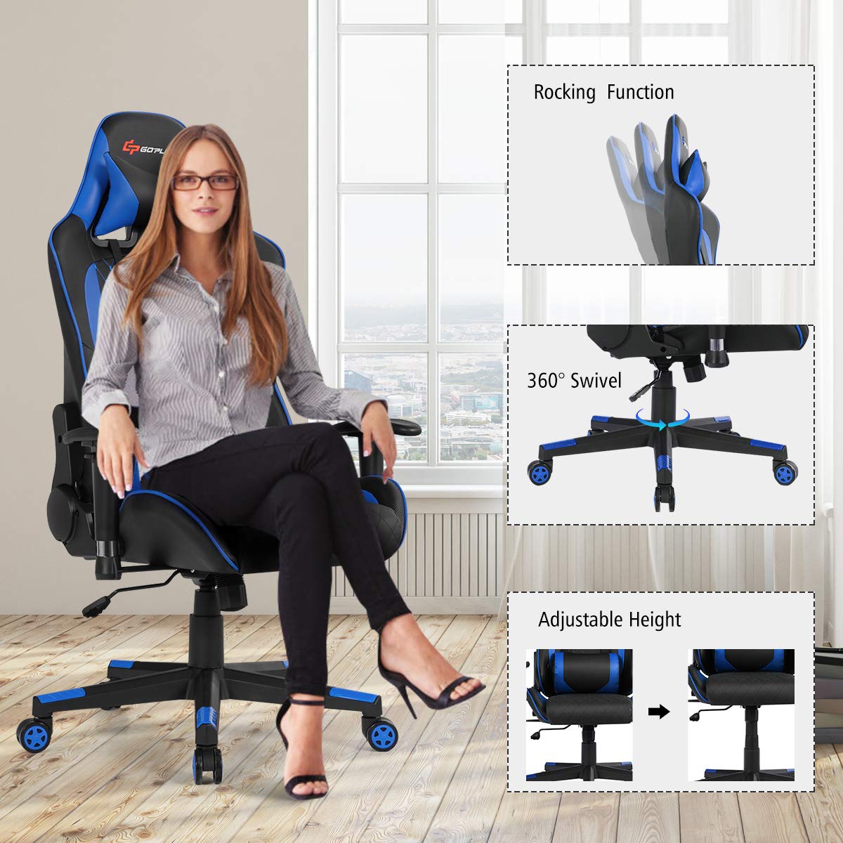 Gaming Desk & Chair Combo Set, Racing Style Home Office Gamer Workstation w/Massage Lumbar Support & Headrest - Image 5