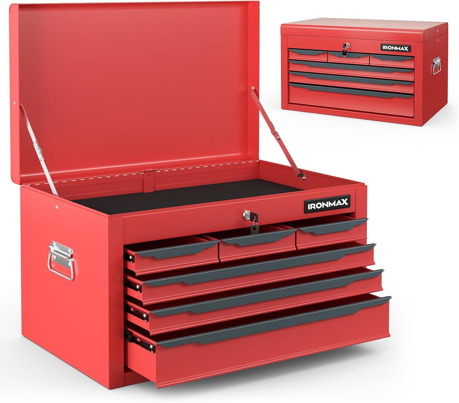 Steel Tool Box, 24” Tool Chest Case with 6 Drawers, Top Storage, Automatic Lock - Image 14