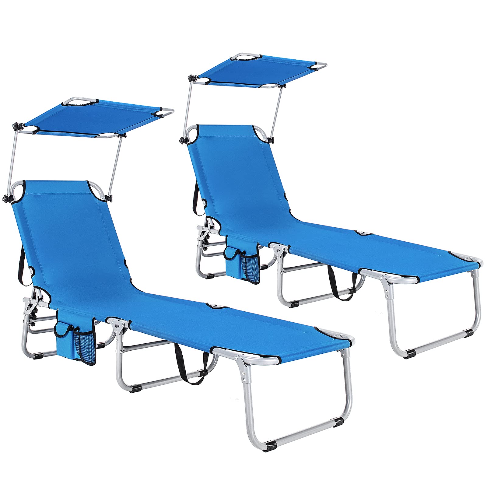 Folding Lounge Chair w/Shade Canopy and Storage Pocket - Image 9