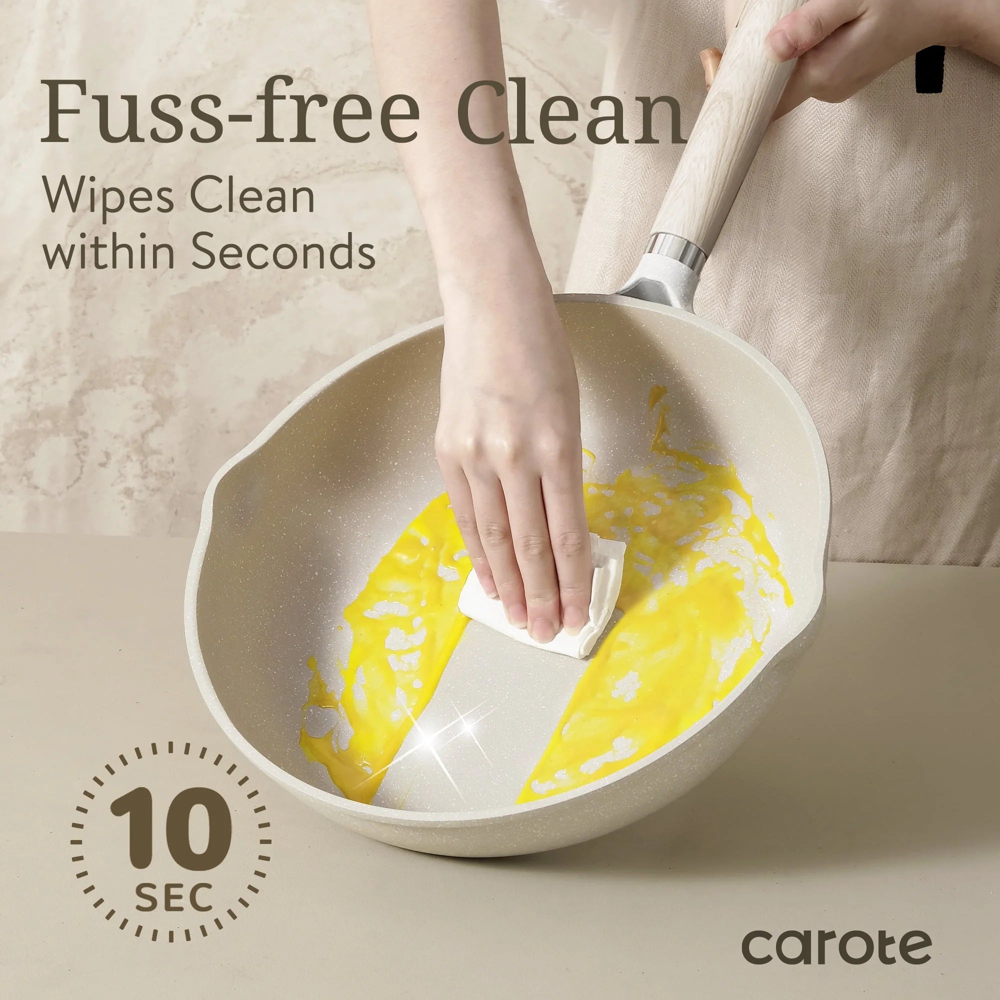 Non Stick Pots and Pans Set, 21 Pcs Induction Kitchen Cookware Sets (Beige Granite) - Image 5