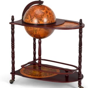 34" Wood Globe Wine Bar Stand 16th Century Italian Rack Bigger Shelf for More Liquor Bottle