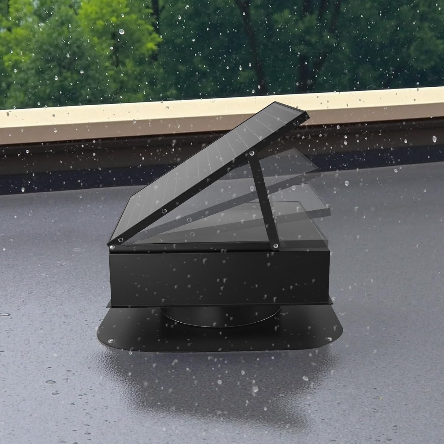 Roof attic exhaust fan, 50-watt intelligent solar roof ventilation fan, equipped with thermostat, remote control, 3000 cubic feet per minute airflow, built-in smoke sensor and automatic stop function (for cooling and dehumidification) - Image 3