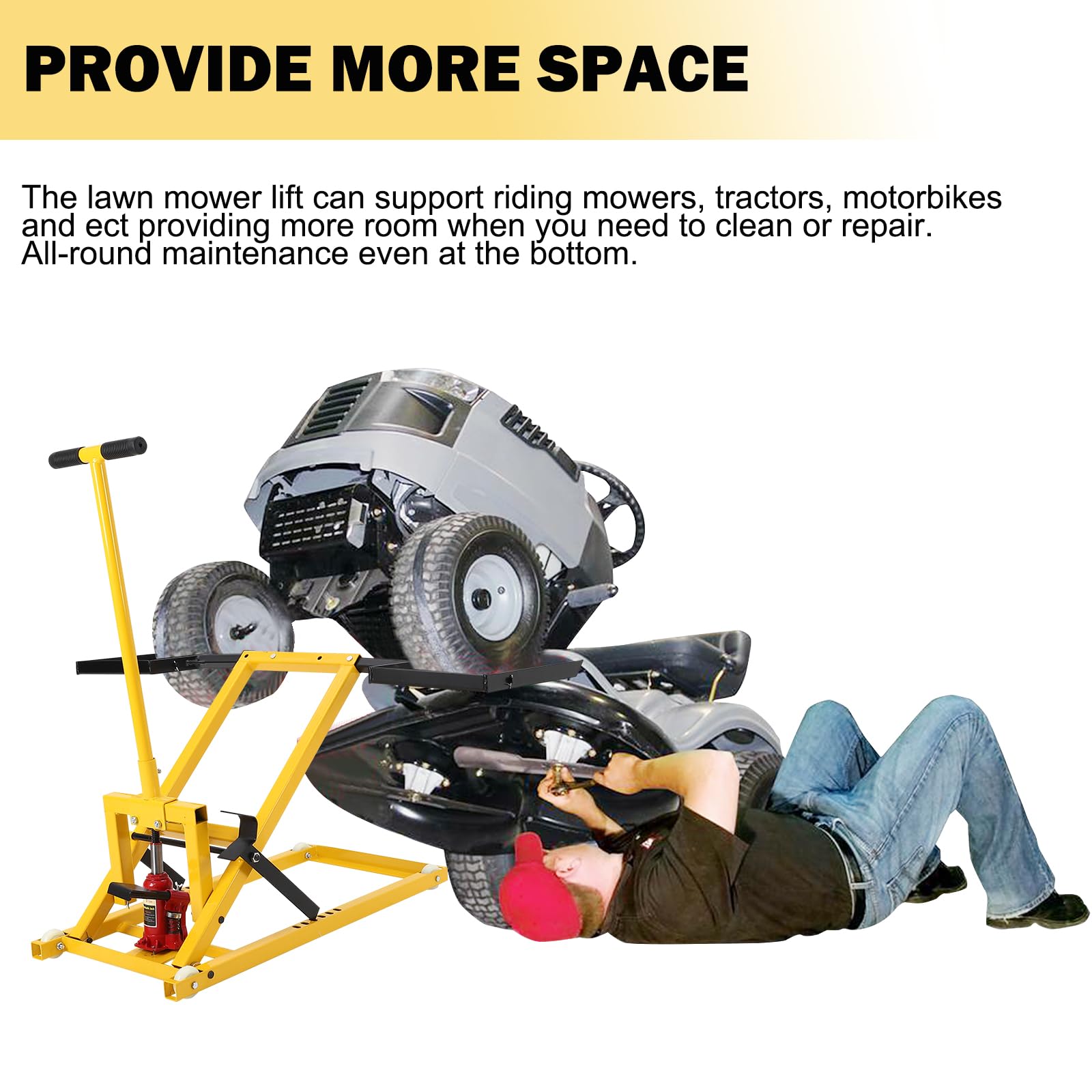 Lawn Mower Lift with Hydraulic Jack, 26 Inches Lawn Mower Lift, Welded Solid Steel Construction, Weight Capacity 500 LBS, for Riding Lawn Mowers Tractors, ATVs Maintenance - Image 10