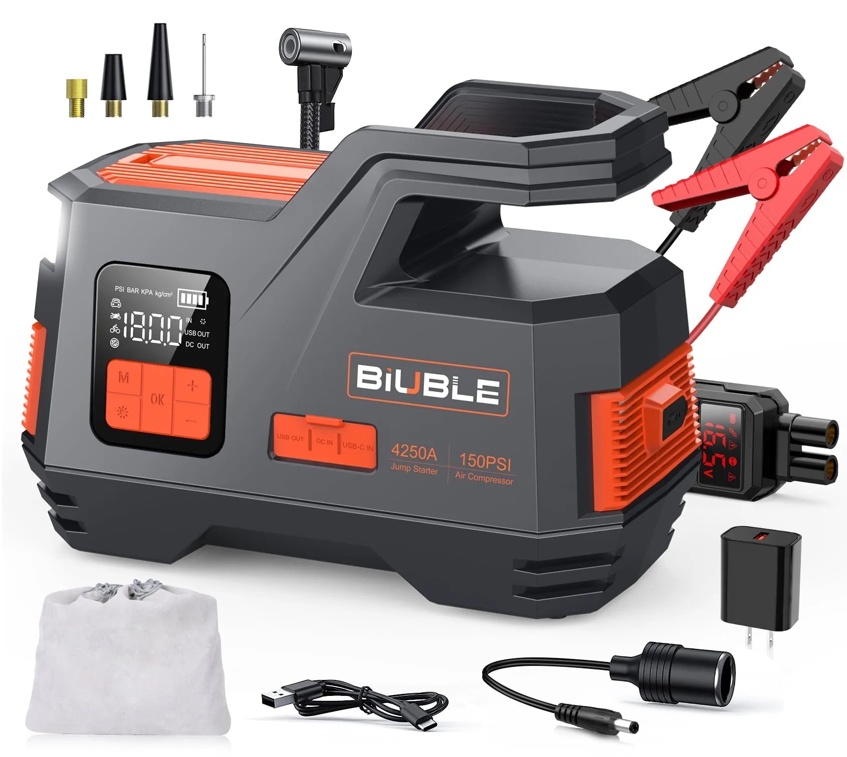 Car Jump Starter with Air Compressor, 4500A Peak 26800mAh 12V Auto with 150PSI Tire Inflator(up to All Gas or 10.0L Diesel Engine)