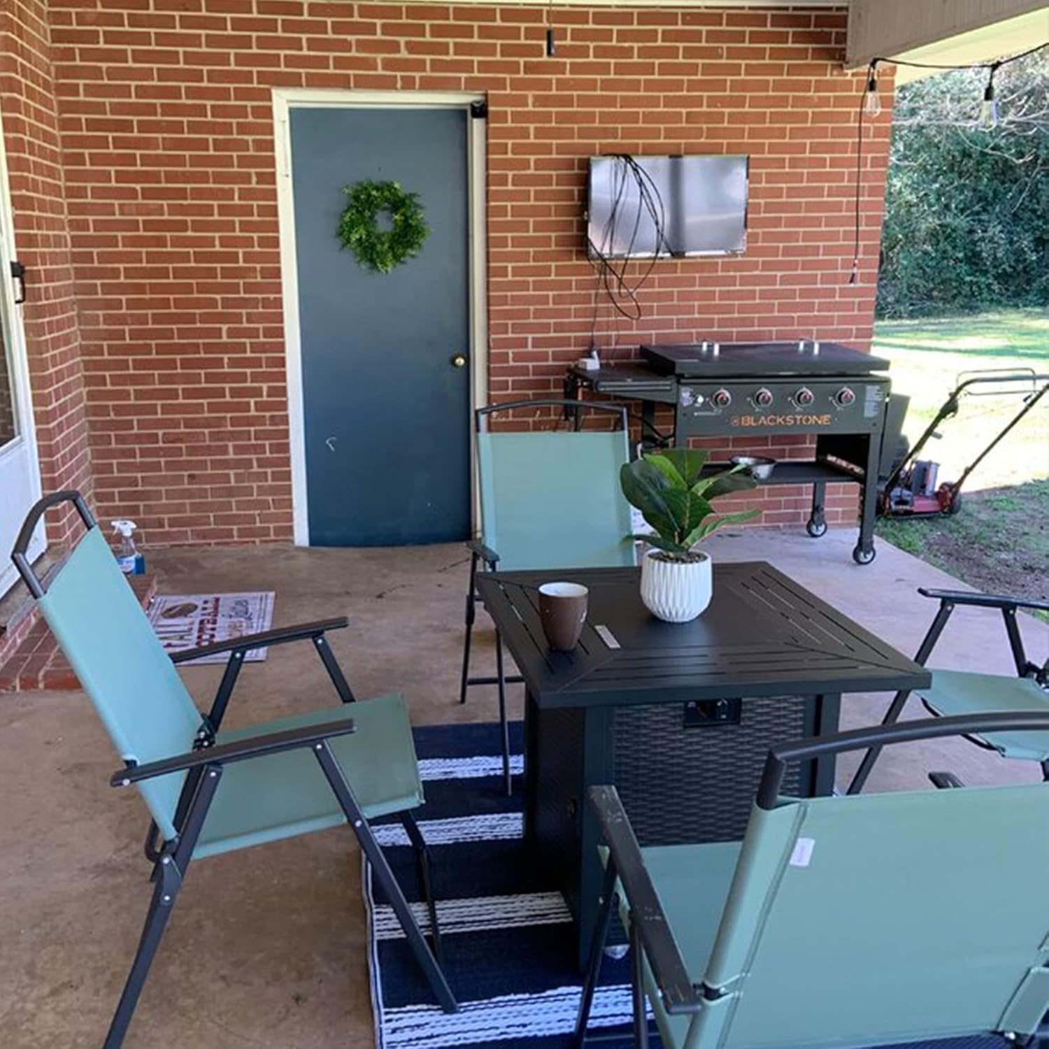 28-inch, 50,000-watt automatic ignition gas fire pit table, CSA-certified, imitation wicker wood material, equipped with a 6.6-pound stone shelf, suitable for gardens/terraces/balconies/backyards. - Image 2