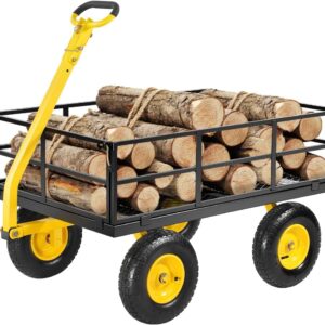 1200-pound steel garden cart, heavy-duty capable of pulling garden truck, two-in-one outdoor metal multi-functional cargo vehicle for garden, equipped with 13-inch all-terrain tires, detachable mesh side panels and 180° rotating handle