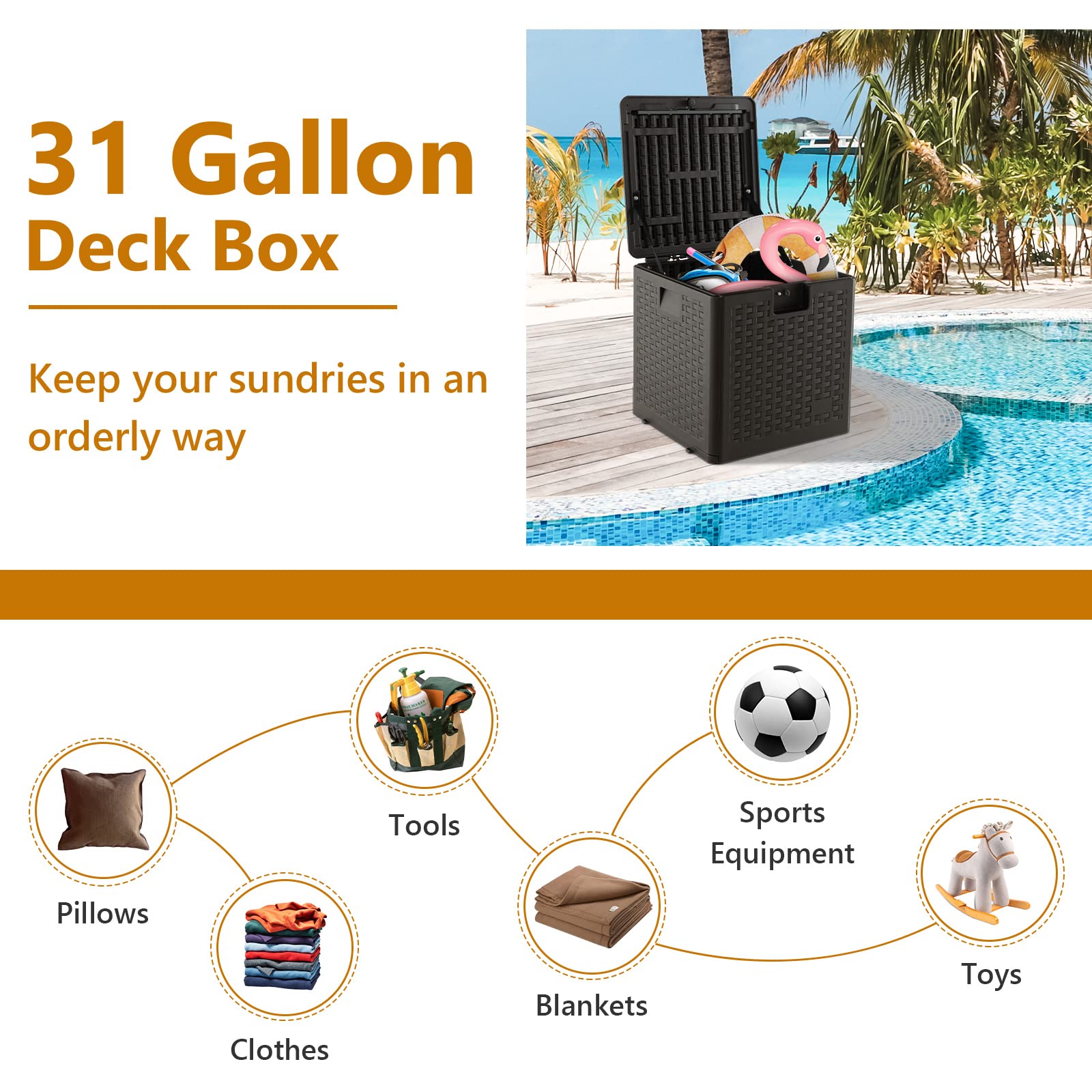 Outdoor Storage Box, 31 73 100 Gallon Waterproof Resin Patio Storage Box with Lockable Lid, Side Handle for Pillows, Cushions - Image 4