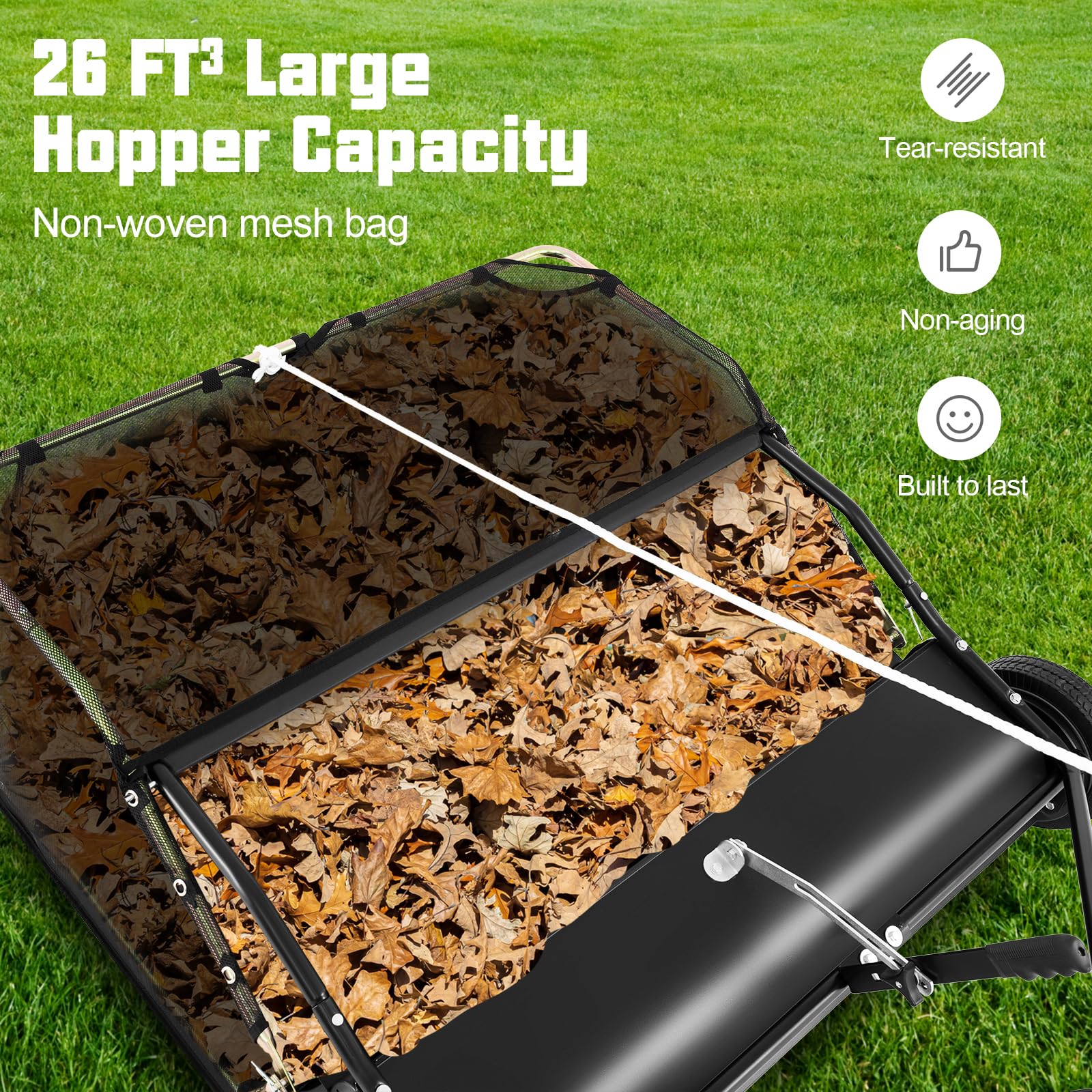 Lawn Sweeper Tow Behind with Large-Capacity Hopper Bag - Image 5