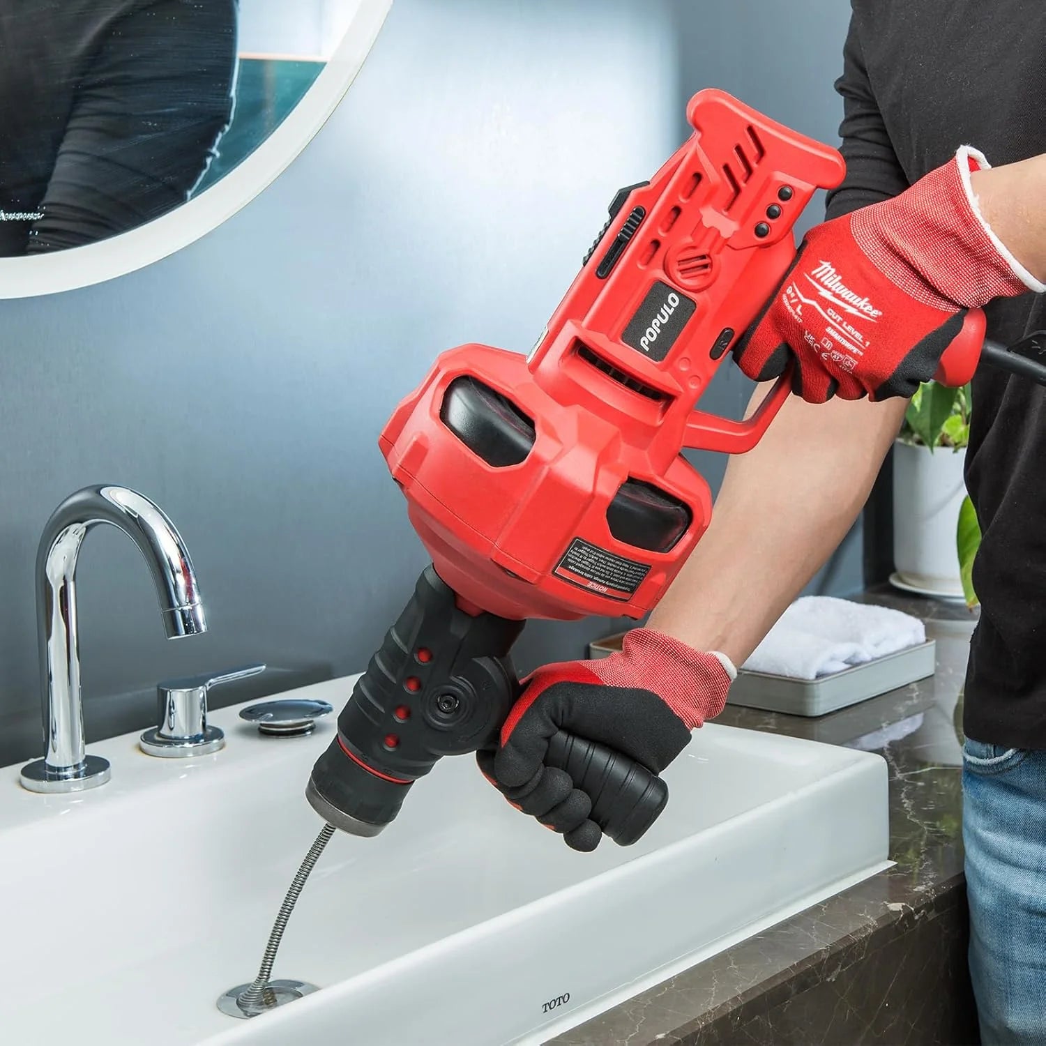 20V Cordless Electric Drain Auger-Efficient 25Ft Auto-Feed Drain Snake with Replaceable Cable,2.0Ah Battery,Charger,Storage Bag & Gloves for Kitchen,Bathroom,Shower Pipes (3/4"-2")" - Image 14