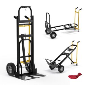 Hand Truck, 3-in-1 Convertible Metal Dolly Cart with 4 Rubber Wheels, 1000 lbs Max Load Capacity