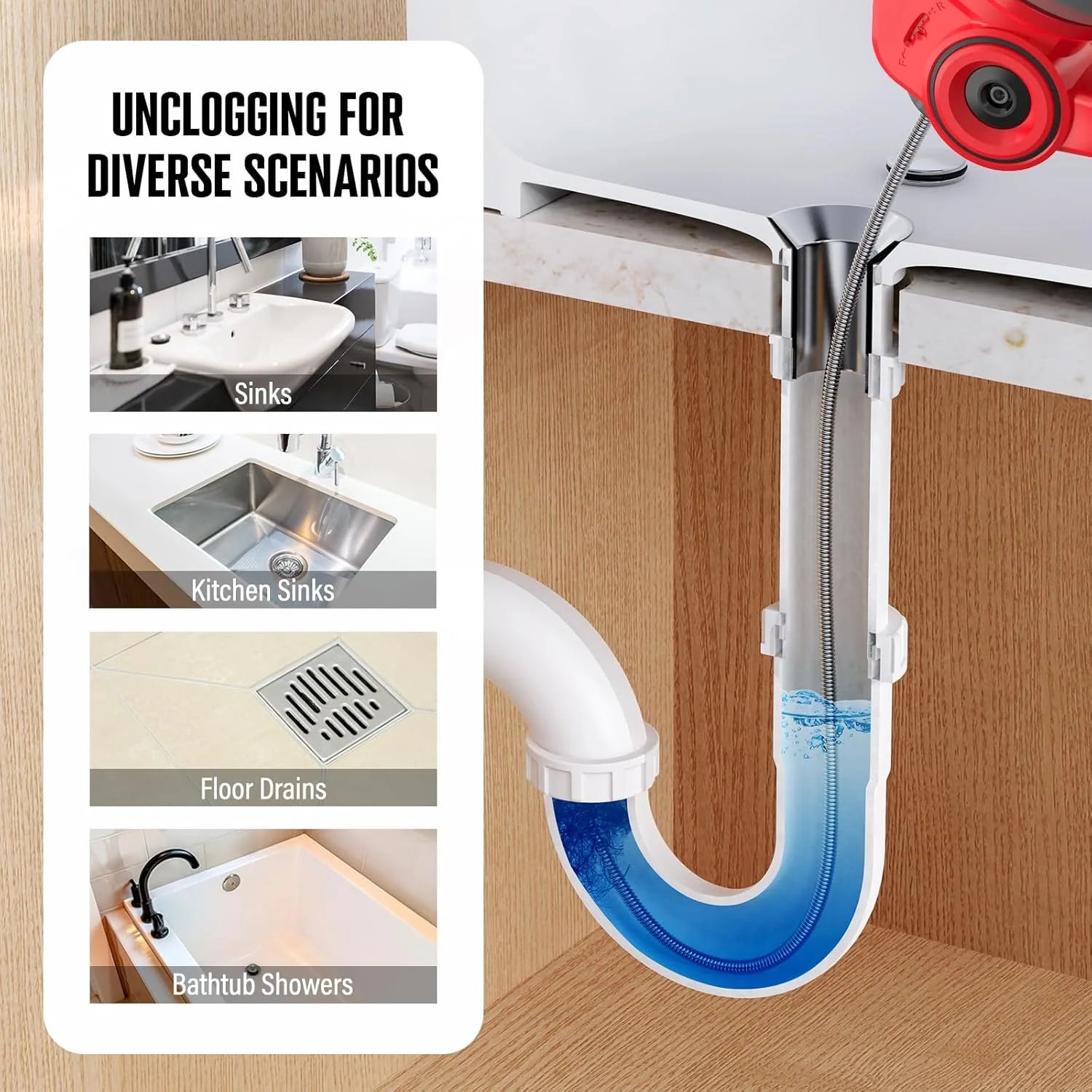 20V Cordless Electric Drain Auger-Efficient 25Ft Auto-Feed Drain Snake with Replaceable Cable,2.0Ah Battery,Charger,Storage Bag & Gloves for Kitchen,Bathroom,Shower Pipes (3/4"-2")" - Image 6