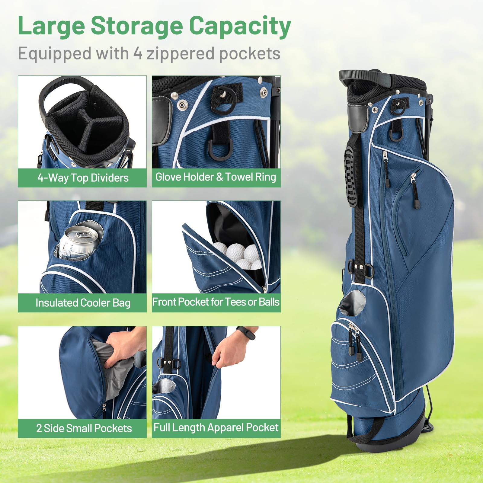 Golf Stand Bag, Lightweight Golf Club Bag with 4 Way Top Dividers - Image 2