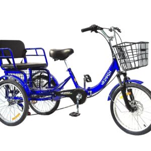 Tricycle 7 Speed, 20 inch 3 Wheel Bikes Folding Tricycle for Adults Star Strip Blue
