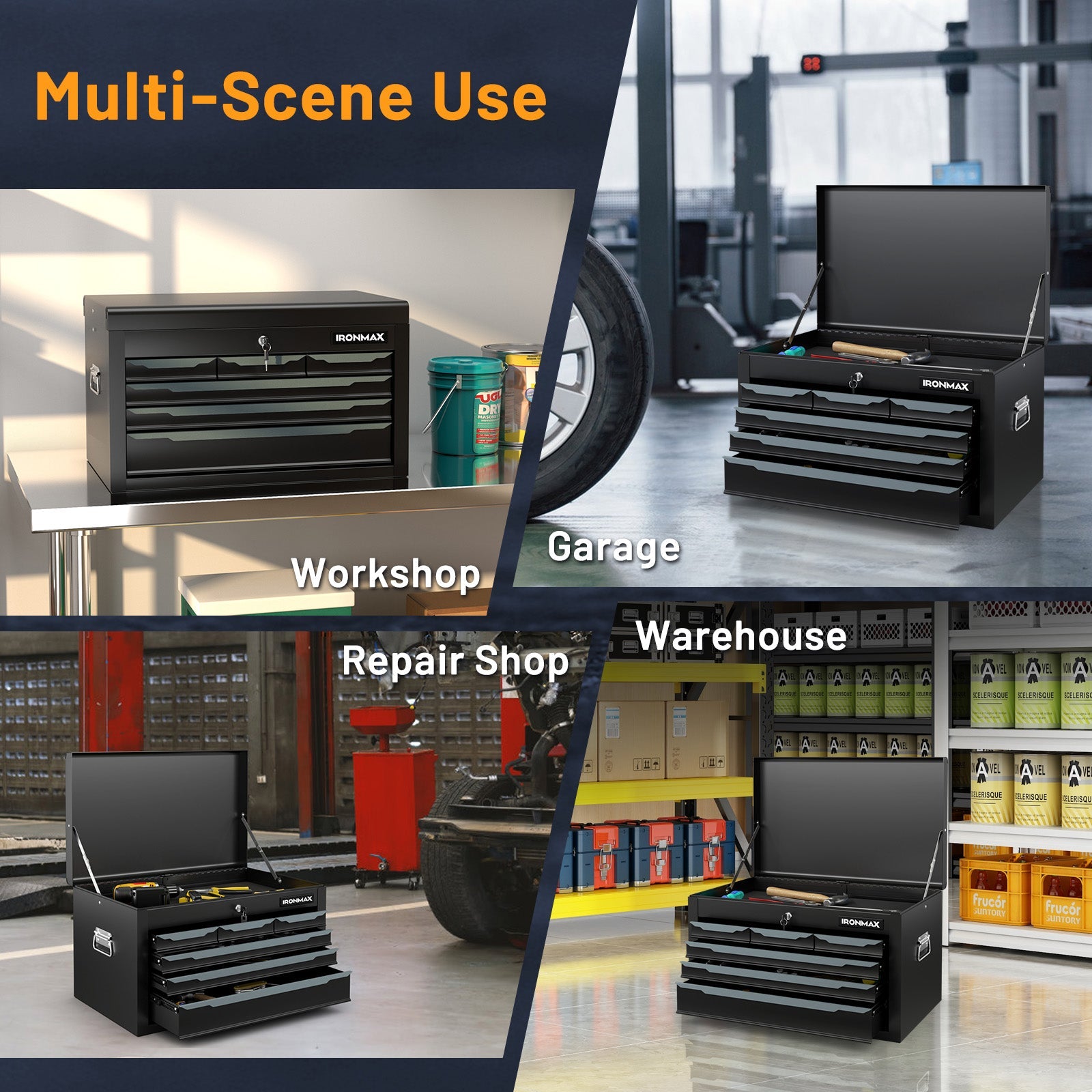 Steel Tool Box, 24” Tool Chest Case with 6 Drawers, Top Storage, Automatic Lock - Image 8