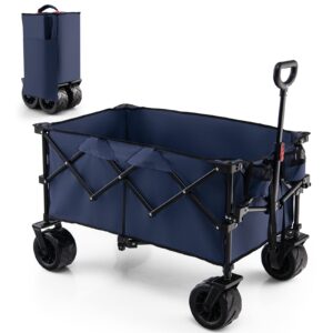Collapsible Wagon Cart, Foldable Heavy Duty Utility Wagon with Adjustable Handle