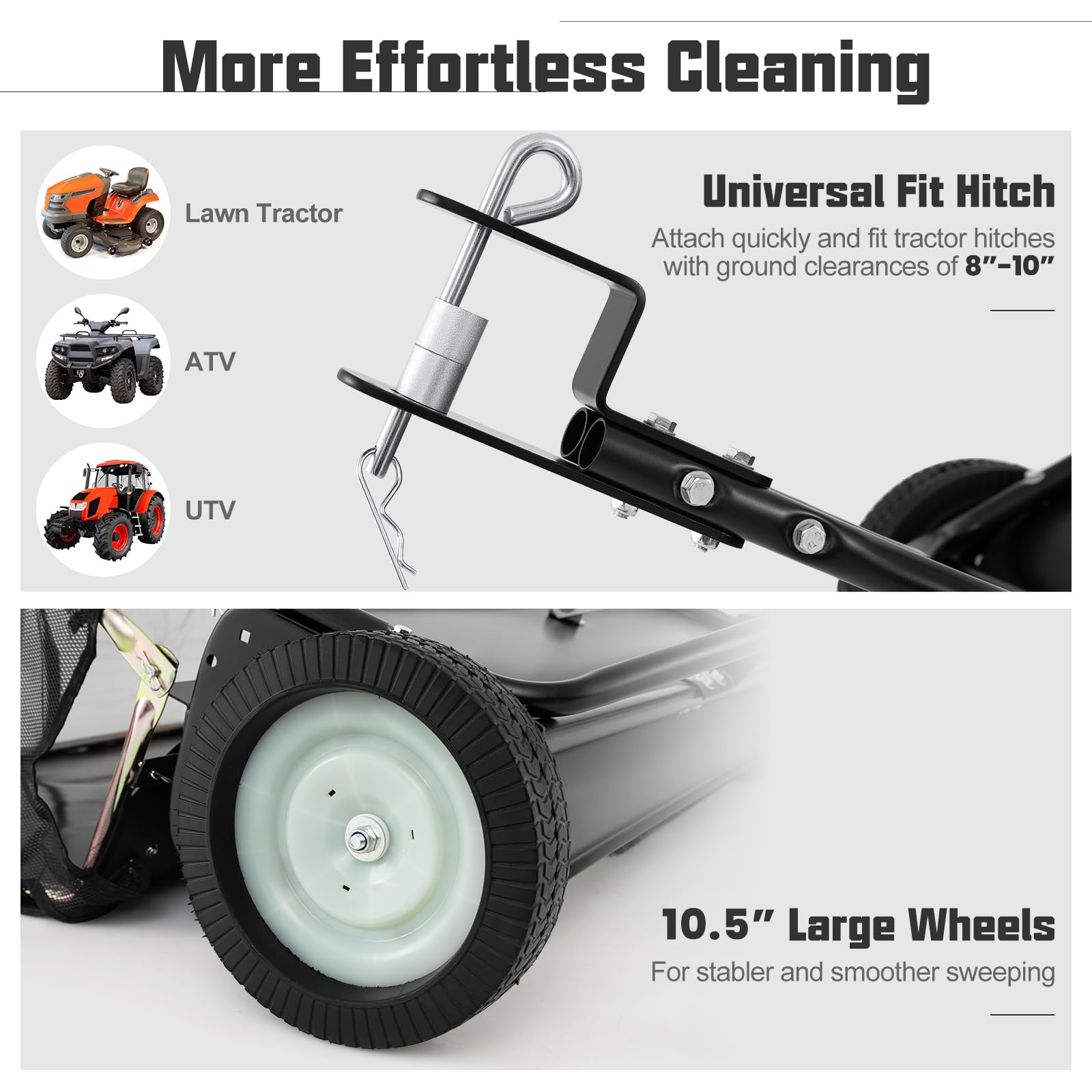 Lawn Sweeper Tow Behind with Large-Capacity Hopper Bag - Image 3