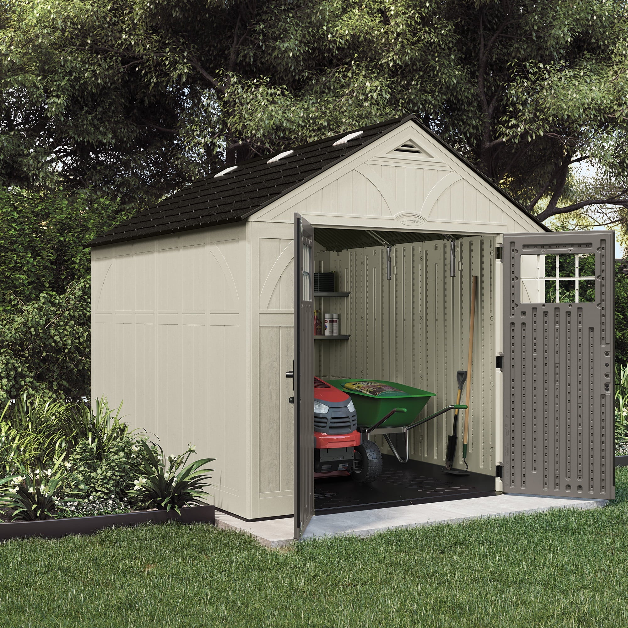 Suncast 8 x 10 ft. Metal and Resin Storage Shed, Vanilla - Image 2