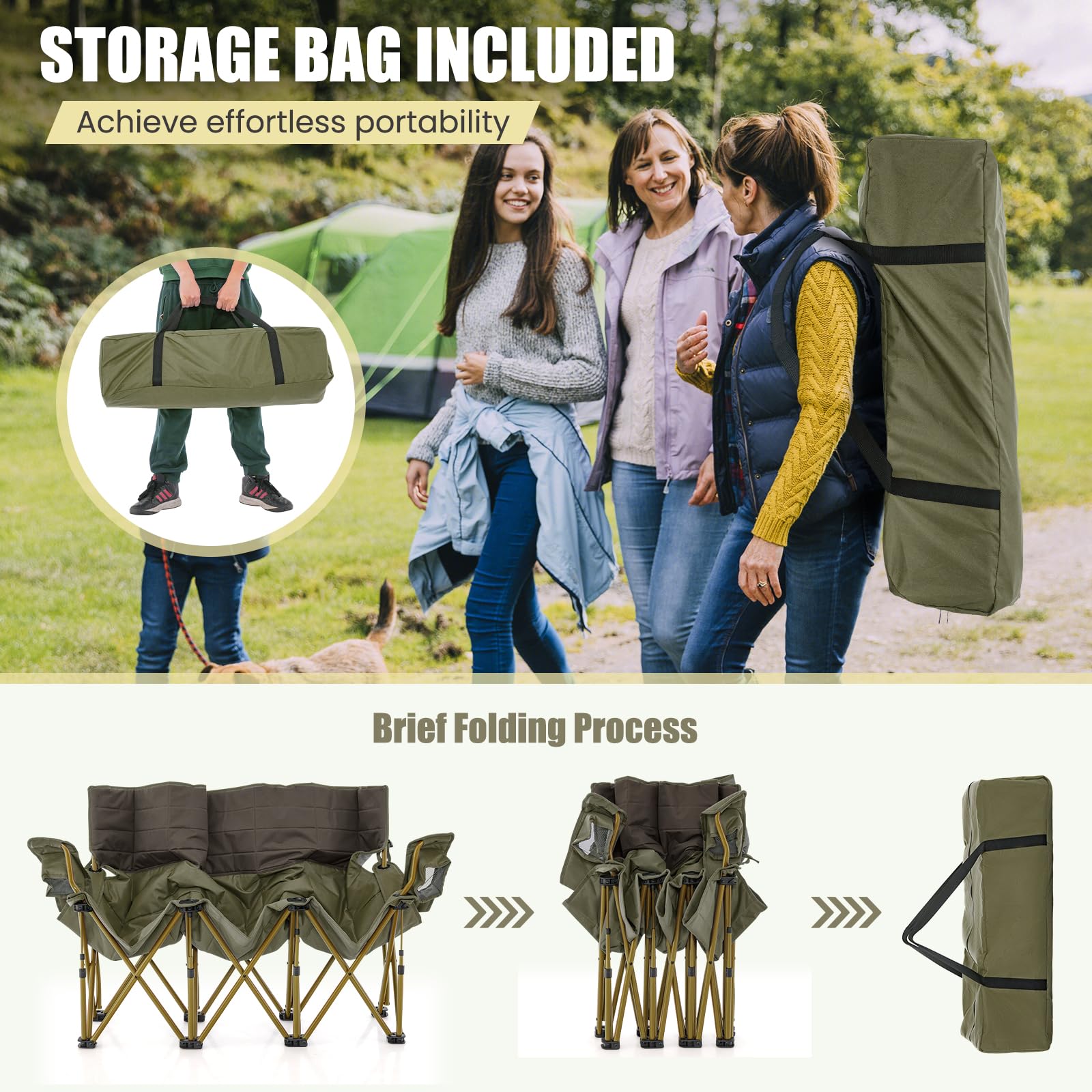 3 Person Camping Chair for Adults, Outdoor Folding Oversized Camping Couch Chair (3-Person Seat) - Image 7