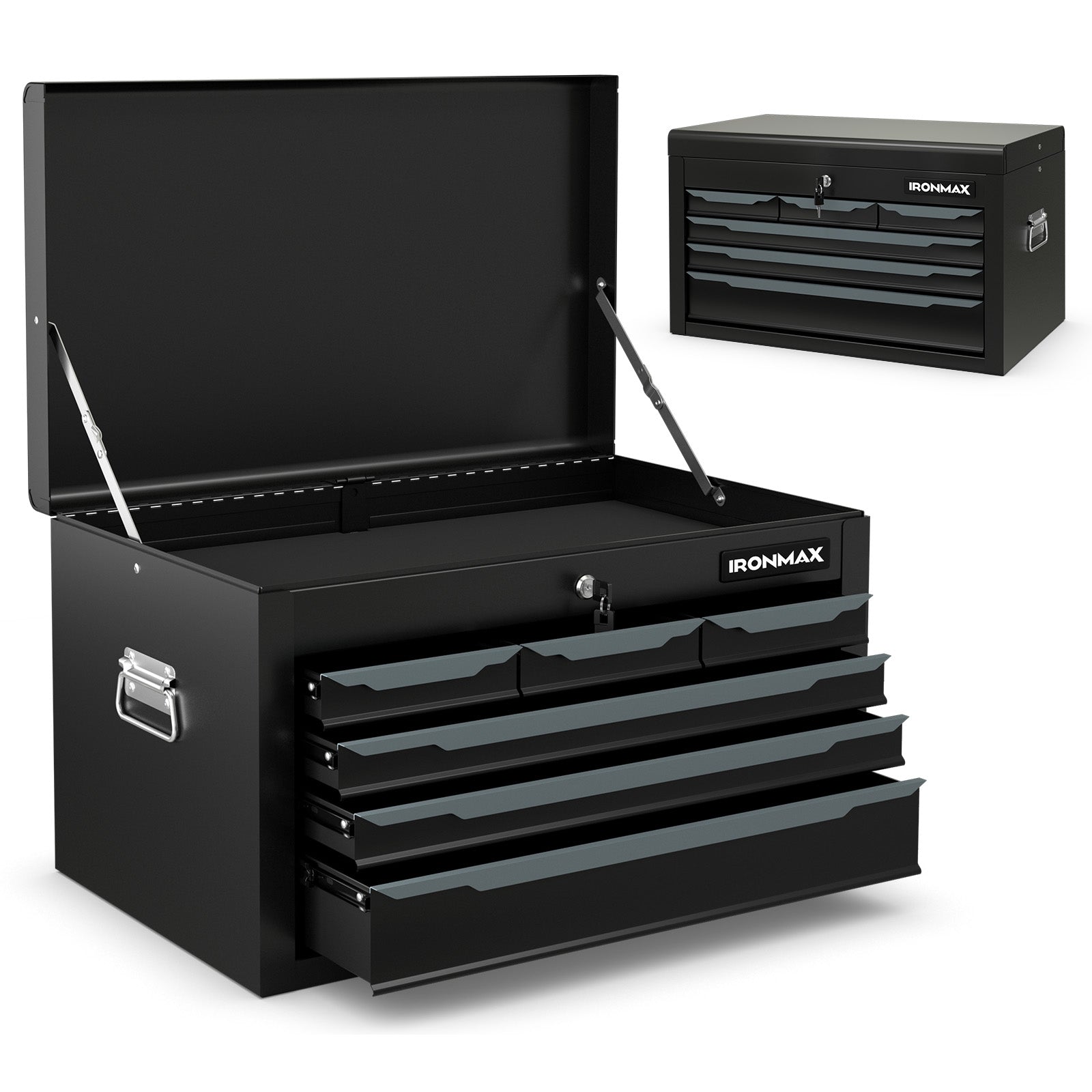 Steel Tool Box, 24” Tool Chest Case with 6 Drawers, Top Storage, Automatic Lock - Image 2