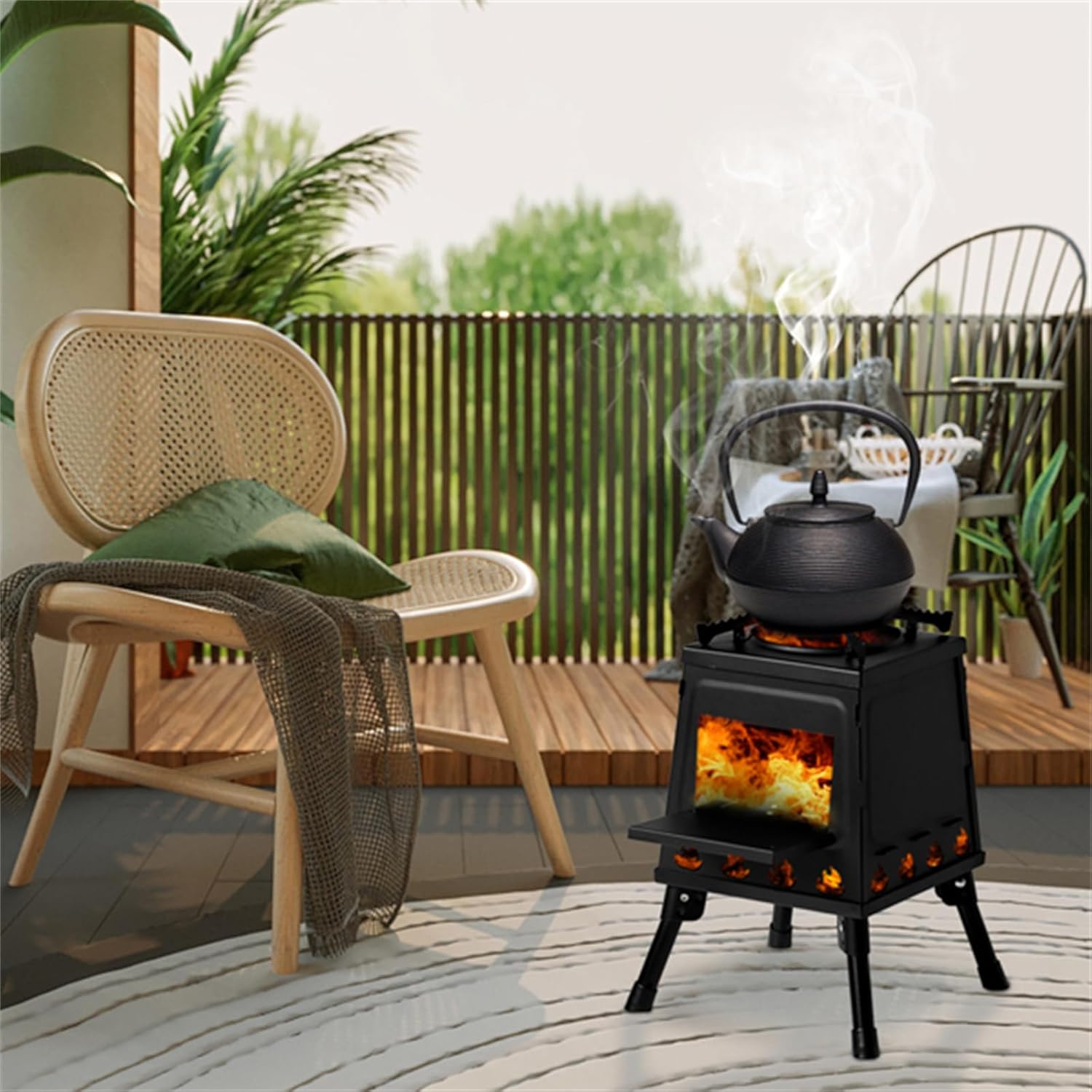 Portable Detachable Wooden Camping Stove - Windproof Outdoor Barbecue Grill, Compact Picnic Cooker 36x36x46.5cm, Ideal for Camping, Hiking, and Backyard Use - Image 2