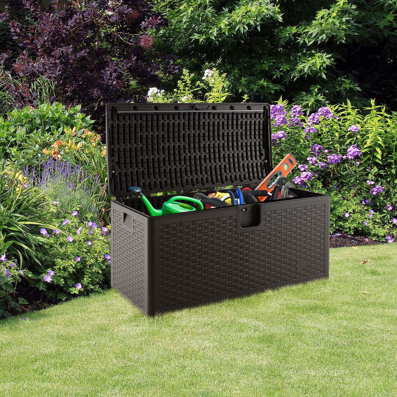 Outdoor Storage Box, 31 73 100 Gallon Waterproof Resin Patio Storage Box with Lockable Lid, Side Handle for Pillows, Cushions - Image 17