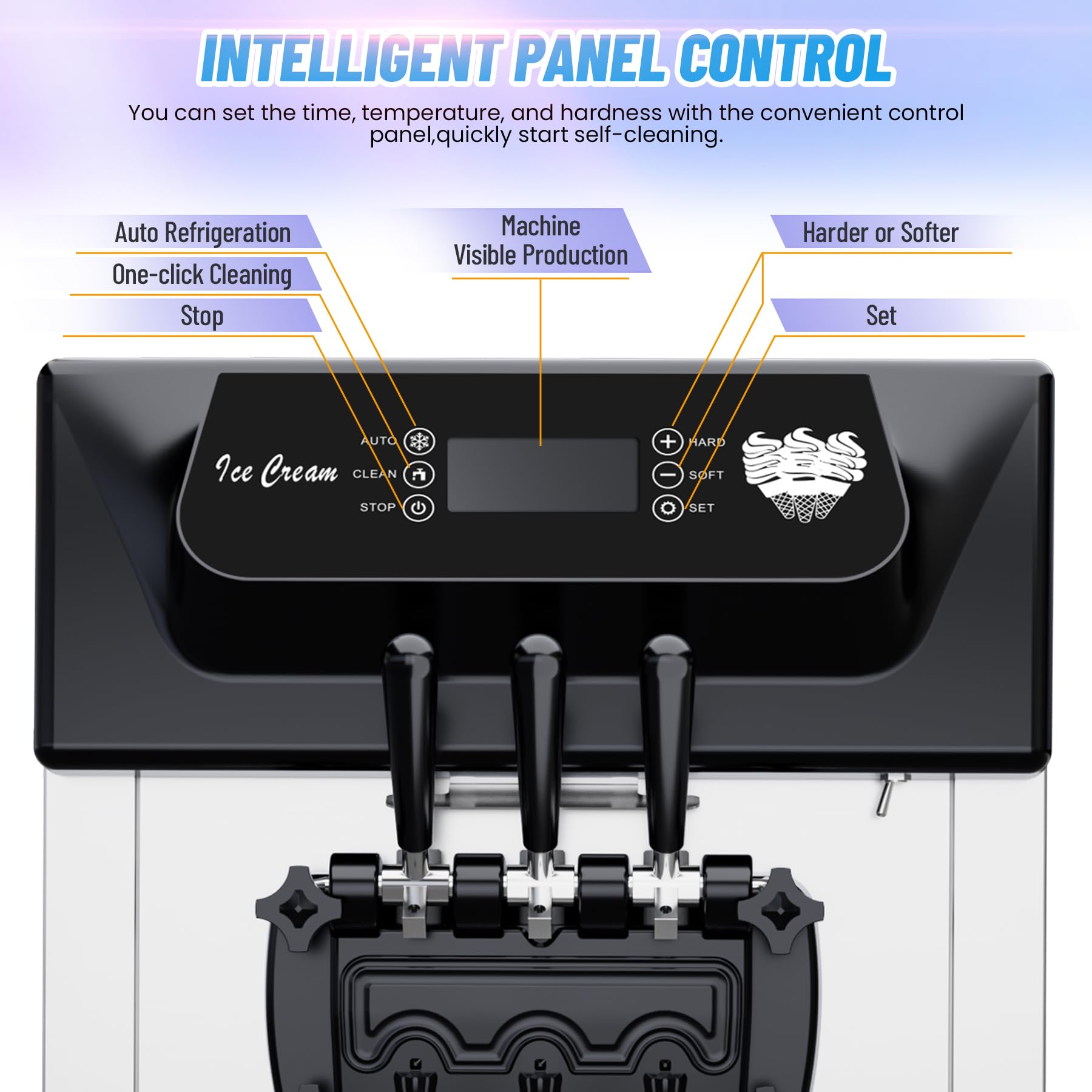 2200W Commercial Ice Cream Machine, 3 Flavor Soft Serve Ice Cream Machine, 5.3-7.4 Gal/Hr, with LCD Touch Screen, Automatic Cleaning, High Productivity for Home Snack Bar & Restaurants - Image 11