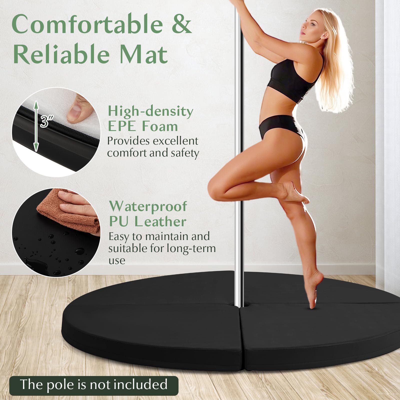 Pole Dance Crash Mat, Round Portable Yoga Mat with EPE Foam, Safety Dancing Cushion Specialized Fall Safety Padding - Image 3