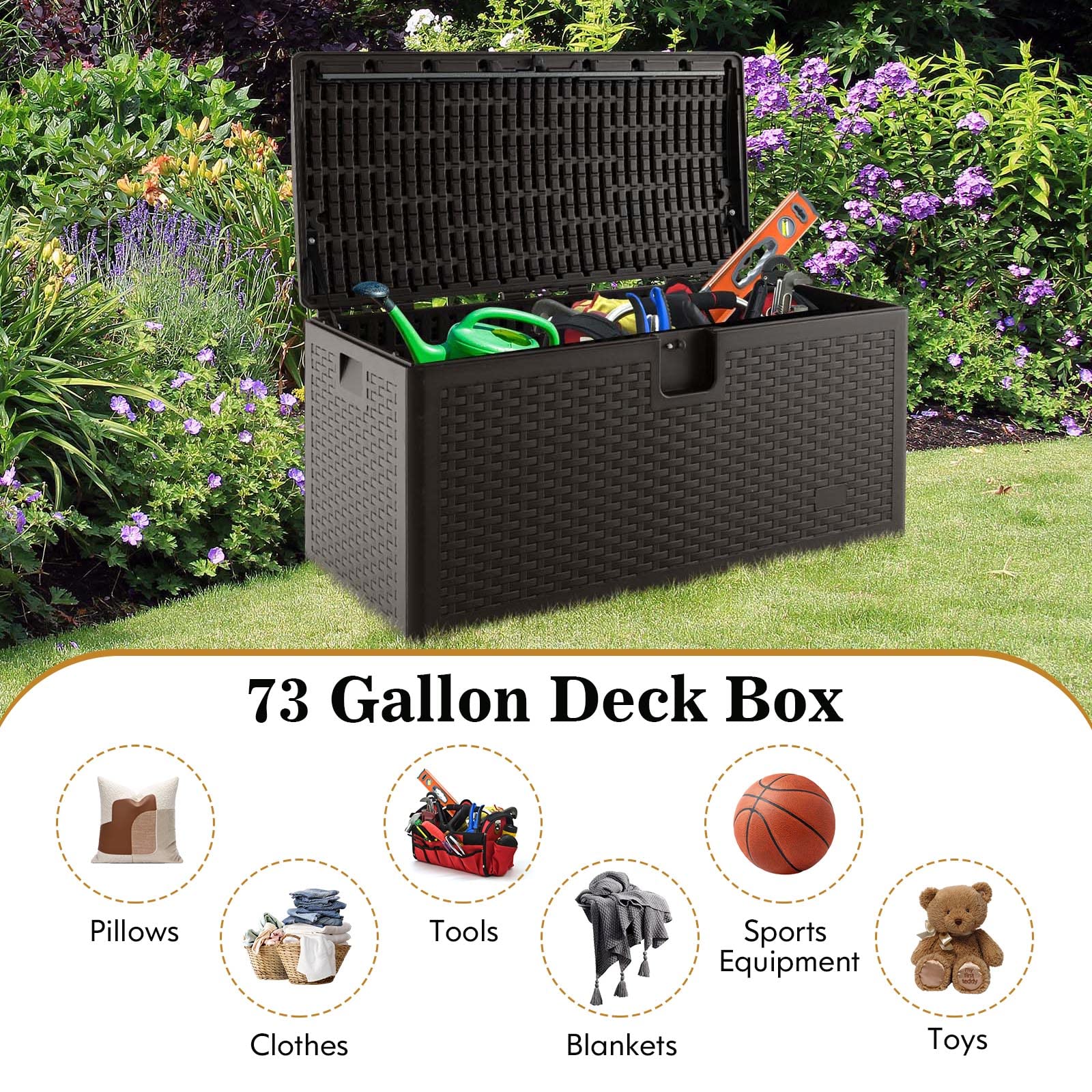 Outdoor Storage Box, 31 73 100 Gallon Waterproof Resin Patio Storage Box with Lockable Lid, Side Handle for Pillows, Cushions - Image 12
