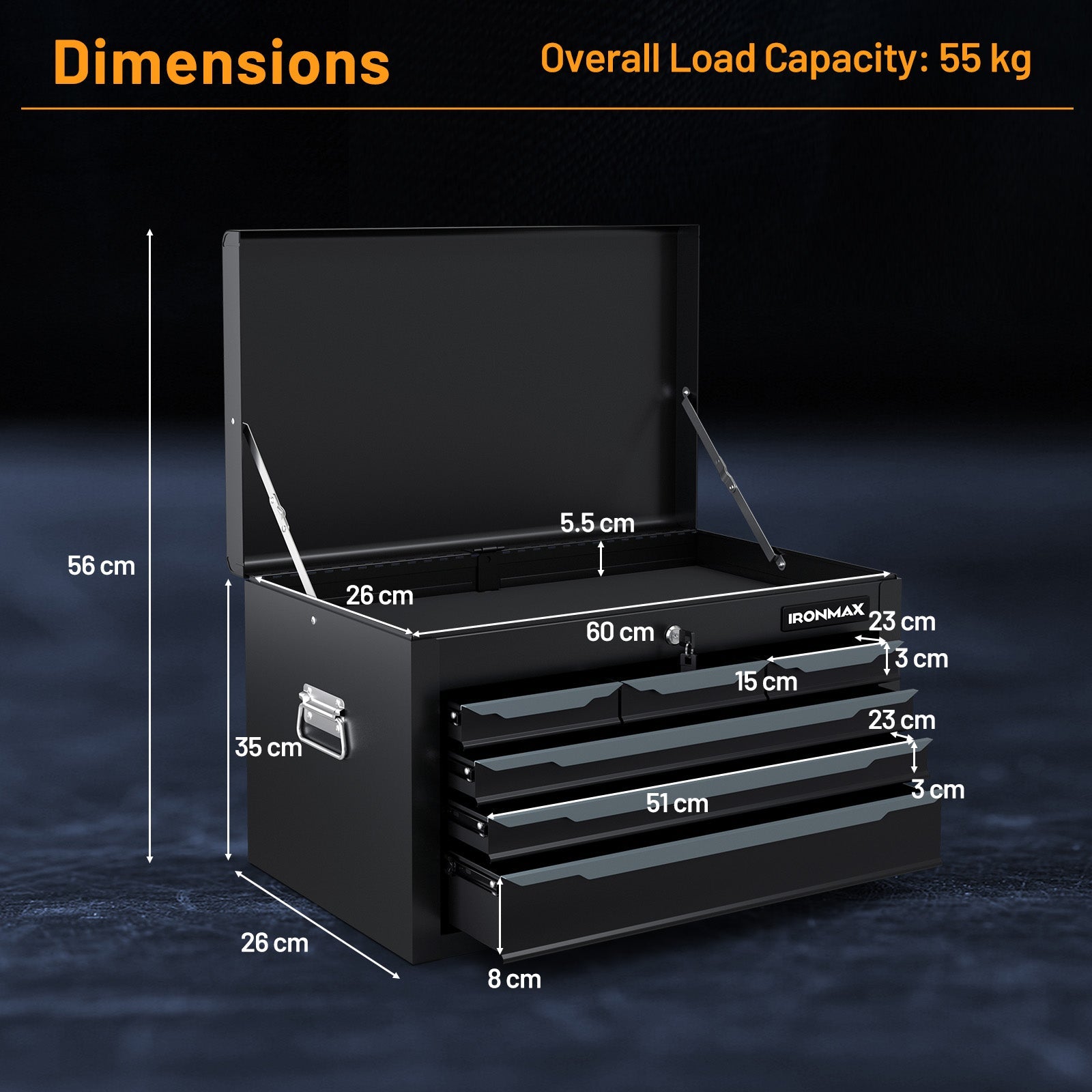 Steel Tool Box, 24” Tool Chest Case with 6 Drawers, Top Storage, Automatic Lock - Image 10