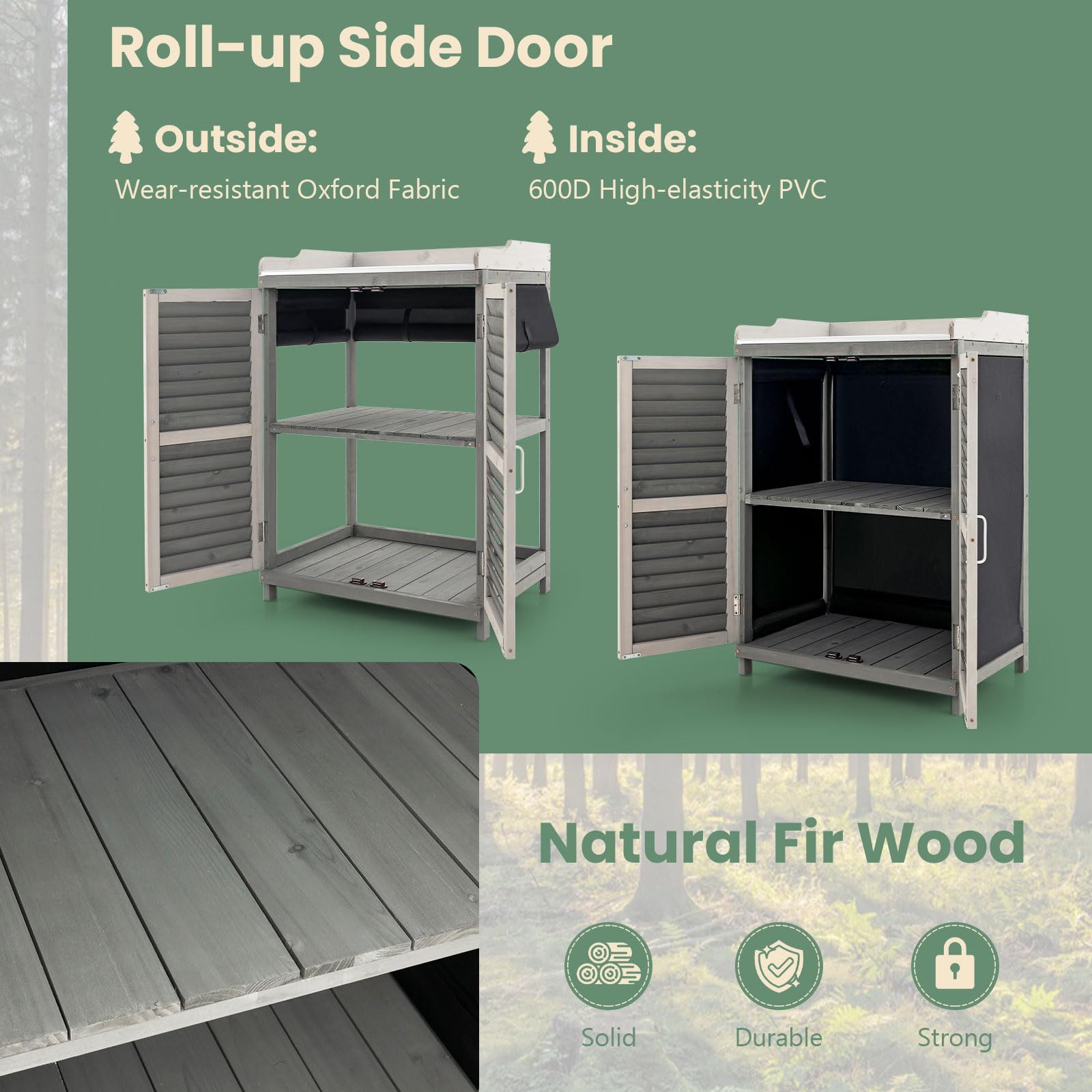 Goplus Outdoor Potting Bench Table, Garden Storage Cabinet w/Metal Tabletop - Image 3