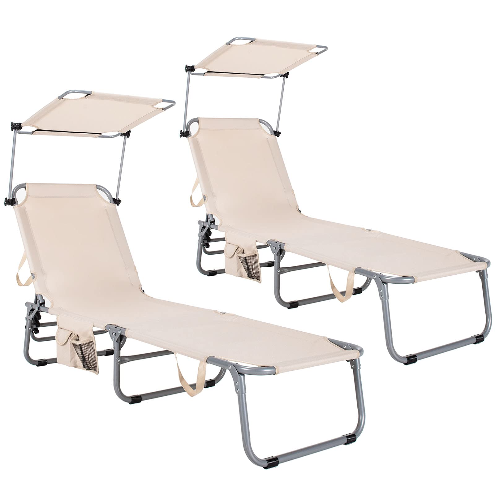 Folding Lounge Chair w/Shade Canopy and Storage Pocket - Image 10