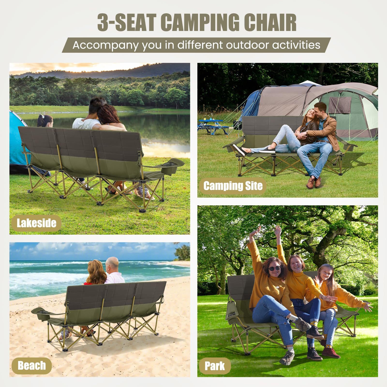 3 Person Camping Chair for Adults, Outdoor Folding Oversized Camping Couch Chair (3-Person Seat) - Image 8
