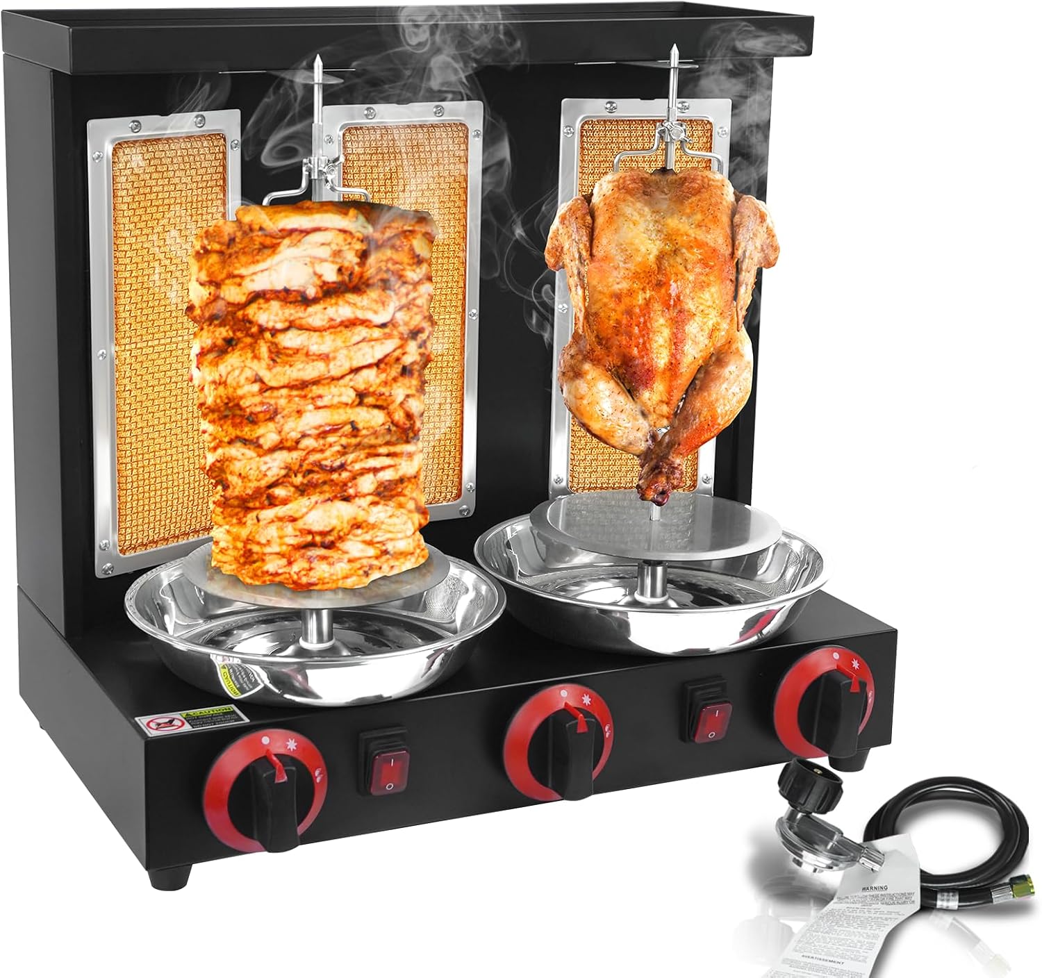 Barbecue grill, liquefied gas vertical chicken grilling rack, three-fire-mouth rotating skewer machine, hot dog machine