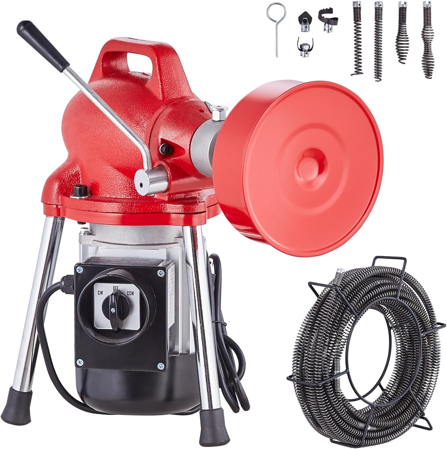 Segmented sewer cleaning machine 66 feet x 5/8 inches, 250-watt electric sewer unclogger with manual feeder - equipped with 2 steel cables, 7 cutters and clockwise/counterclockwise control device, suitable for 1.6-inch to 4-inch pipes. - Image 2