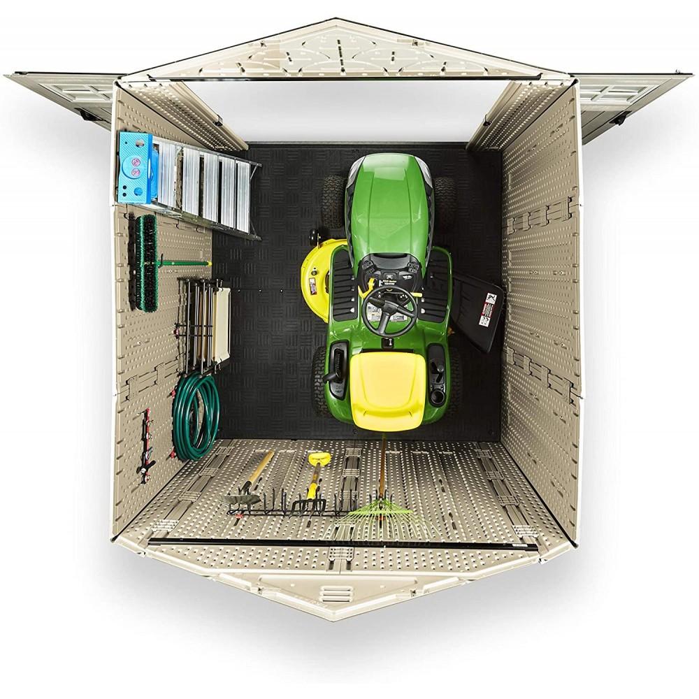 Rubbermaid 7×7 Ft Durable Weather Resistant Resin Outdoor Garden Storage Shed with Windows and Utility Hooks, Sand - Image 7