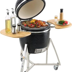 18-inch portable charcoal grill with lid and cart, propane gas grill with sturdy stainless steel frame, outdoor cooking small smoker, suitable for camping, picnics and backyard barbecues, black version