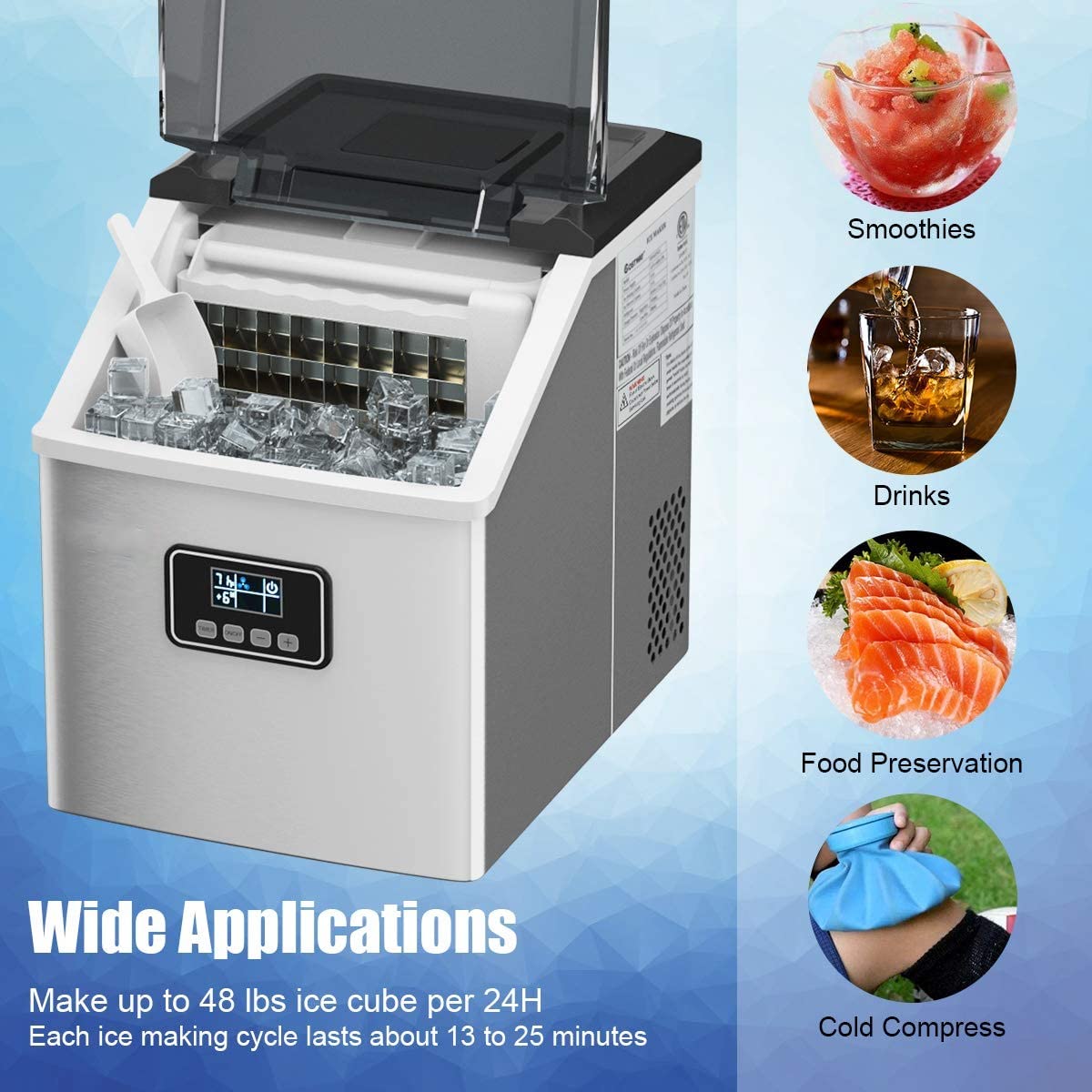 Countertop Ice Maker Machine, Stainless Steel, 48LBS/24H, Self-Clean Function - Image 7