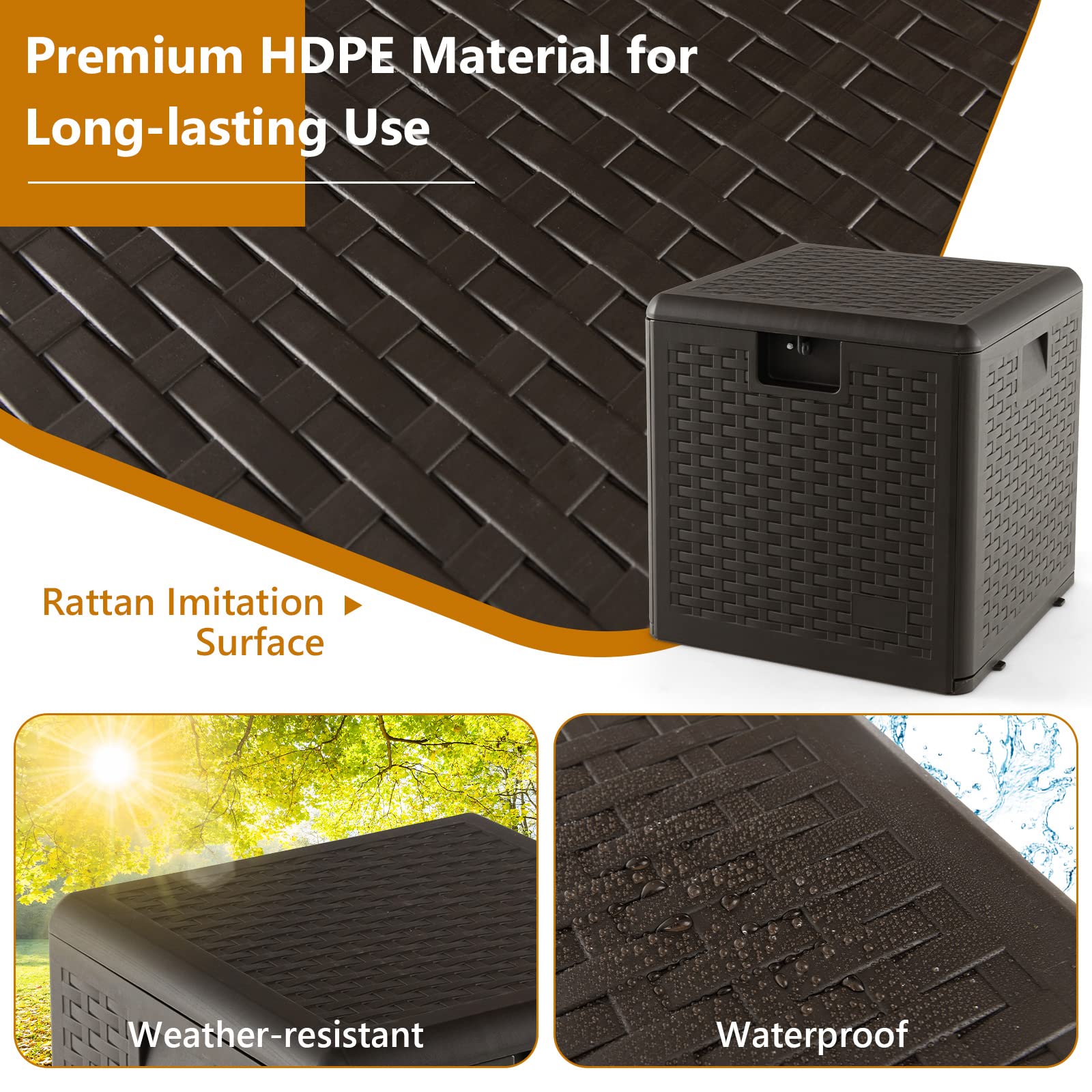 Outdoor Storage Box, 31 73 100 Gallon Waterproof Resin Patio Storage Box with Lockable Lid, Side Handle for Pillows, Cushions - Image 3