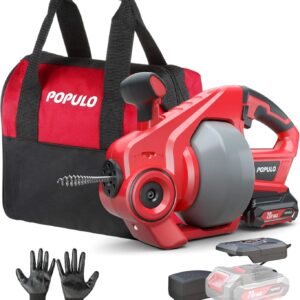 20V Cordless Electric Drain Auger-Efficient 25Ft Auto-Feed Drain Snake with Replaceable Cable,2.0Ah Battery,Charger,Storage Bag & Gloves for Kitchen,Bathroom,Shower Pipes (3/4"-2")"