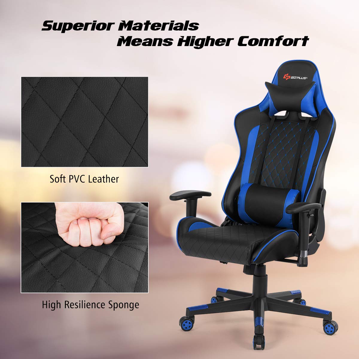 Gaming Desk & Chair Combo Set, Racing Style Home Office Gamer Workstation w/Massage Lumbar Support & Headrest - Image 6