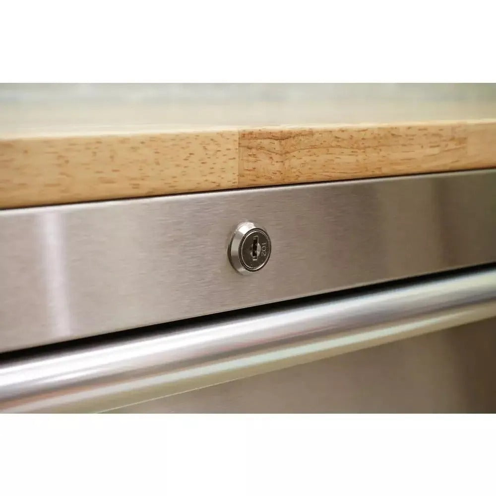 72 in 18-Drawer 24 in. D Mobile Workbench with Solid Wood Top Stainless Steel - Image 3