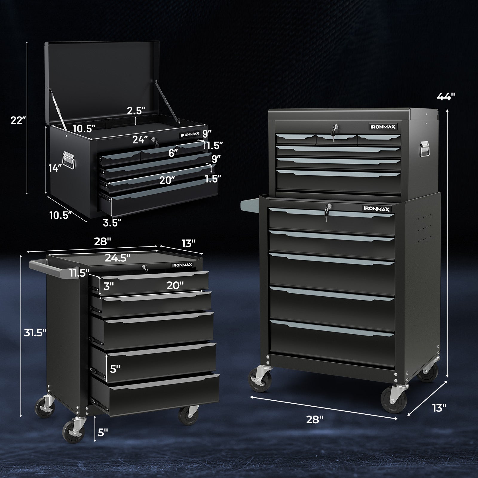 Steel Tool Box, 24” Tool Chest Case with 6 Drawers, Top Storage, Automatic Lock - Image 13