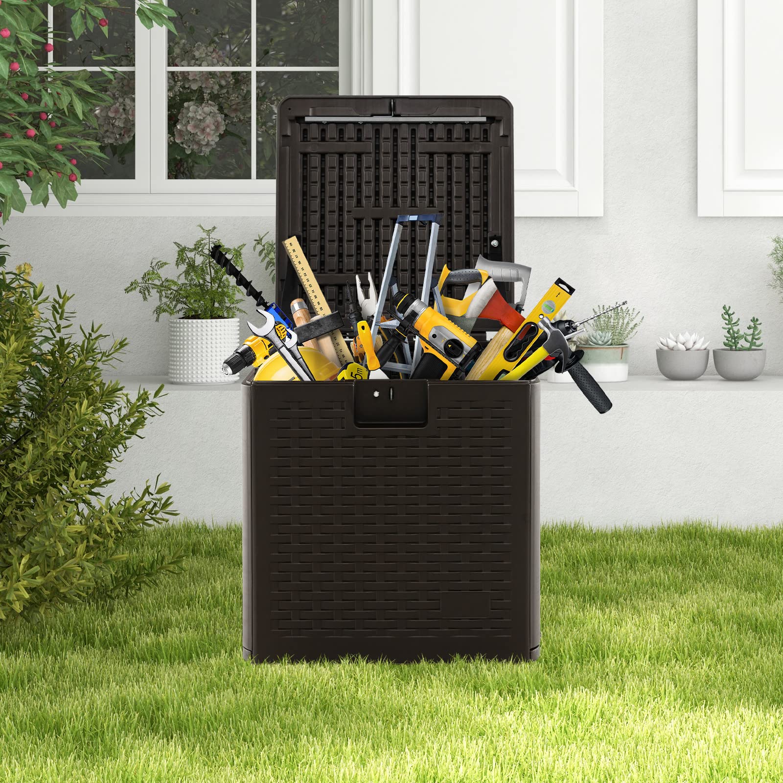 Outdoor Storage Box, 31 73 100 Gallon Waterproof Resin Patio Storage Box with Lockable Lid, Side Handle for Pillows, Cushions - Image 9