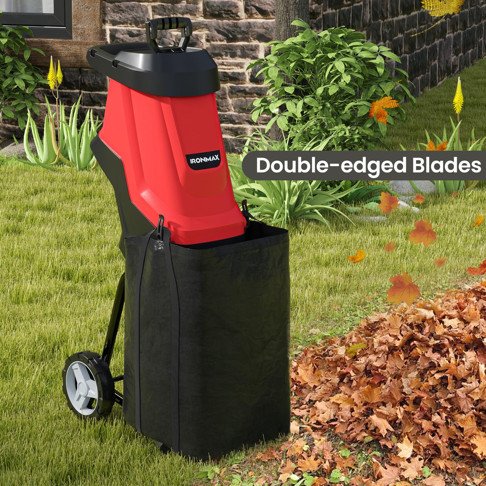 Goplus 15-AMP Electric Wood Chipper and Shredder, Leaf Mulcher with Wheels, Safety Locking Knob - Image 2