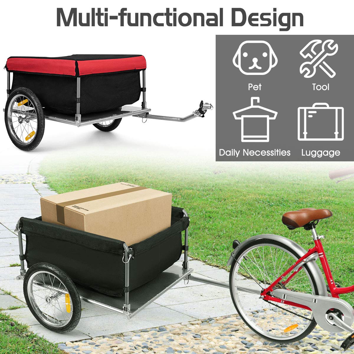 Cargo Bike Trailer, Folding Frame Quick Release 16" Wheels Bicycle Cargo Trailer - Image 4