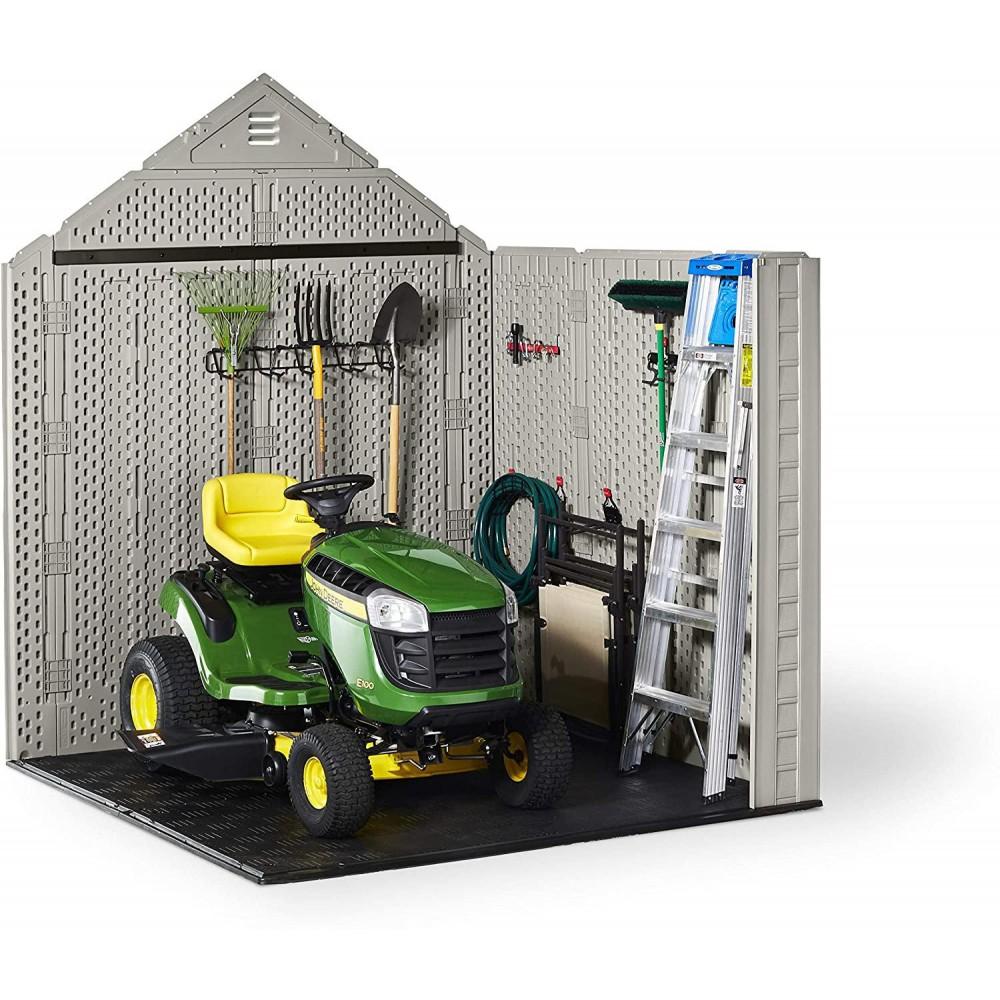 Rubbermaid 7×7 Ft Durable Weather Resistant Resin Outdoor Garden Storage Shed with Windows and Utility Hooks, Sand - Image 8